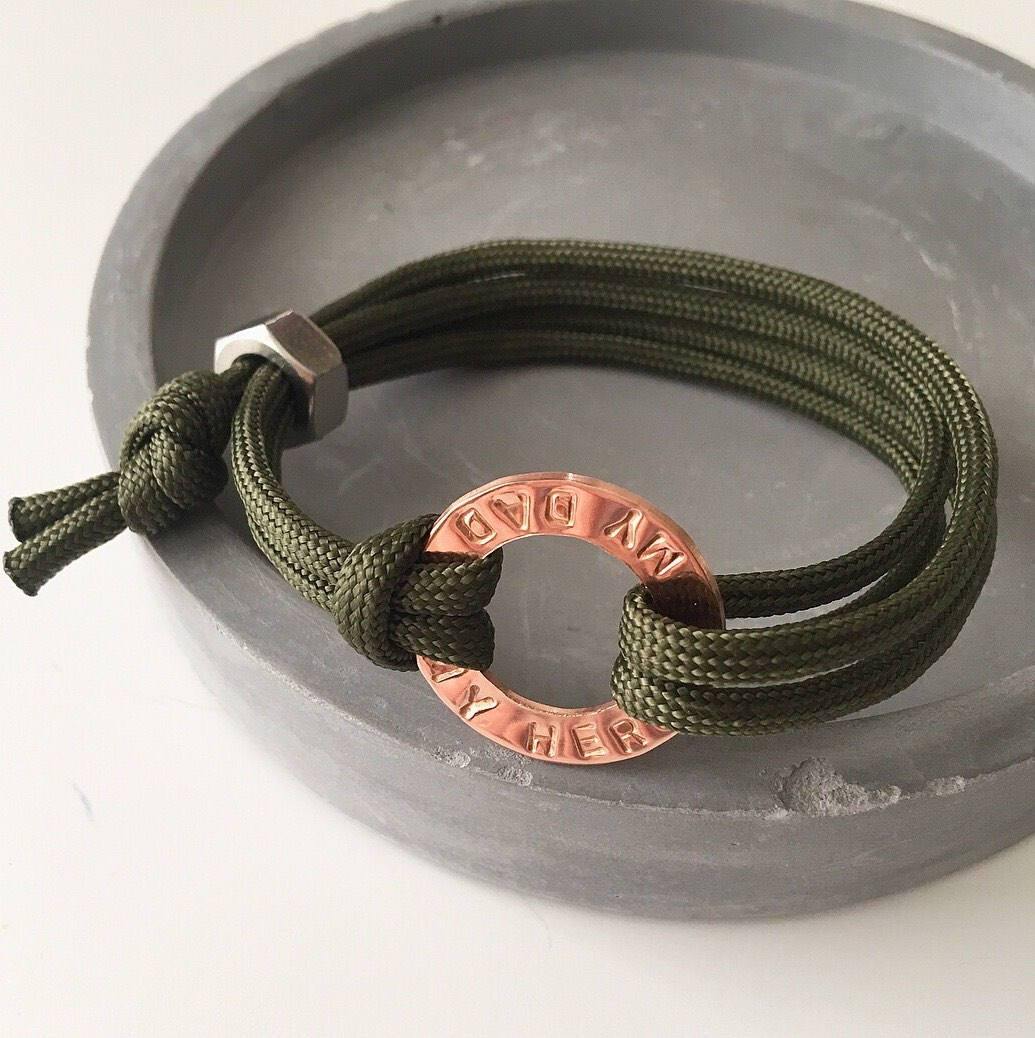Personalised Bracelet, Men’s Jewellery, Gift for Him, Pewter Washer, Paracord, Custom Hand Stamped - The Little Stamping Co.