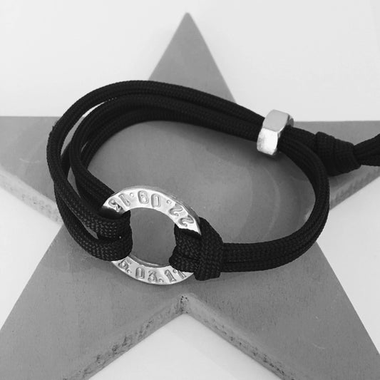 Personalised Bracelet, Men’s Jewellery, Gift for Him, Pewter Washer, Paracord, Custom Hand Stamped - The Little Stamping Co.