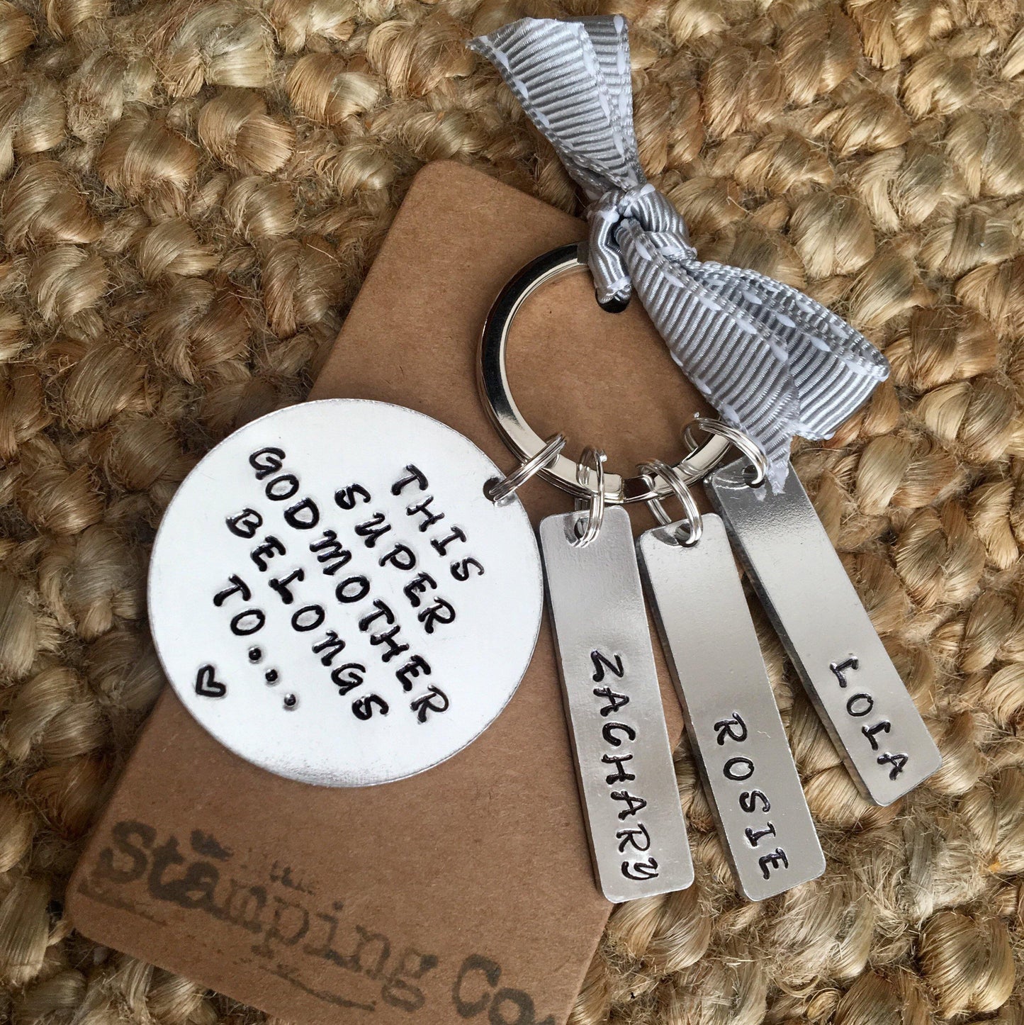 Godmother Gift, Godfather Gift, Personalised Keyring, Christening, Godmother Gift Ideas, Hand Stamped - The Little Stamping Co.