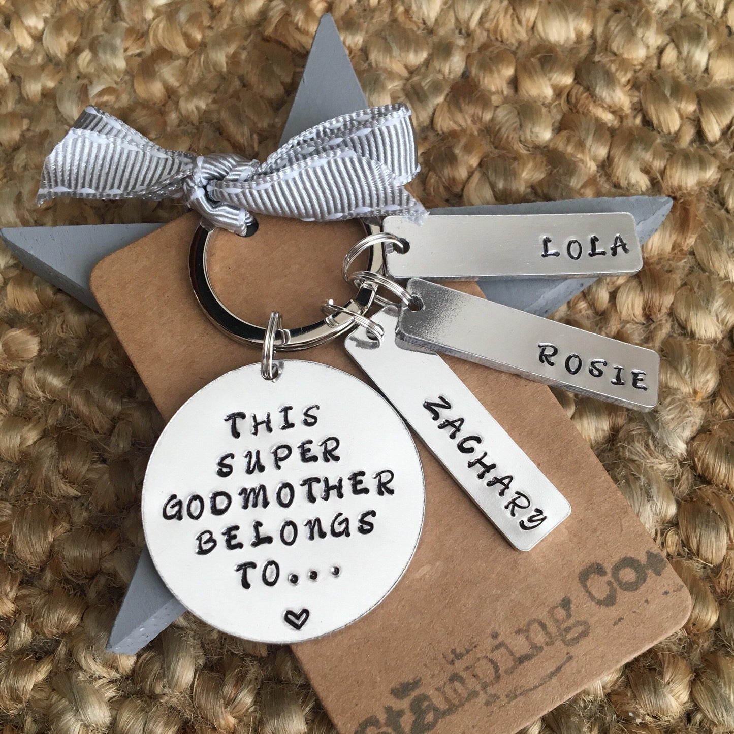 Godmother Gift, Godfather Gift, Personalised Keyring, Christening, Godmother Gift Ideas, Hand Stamped - The Little Stamping Co.