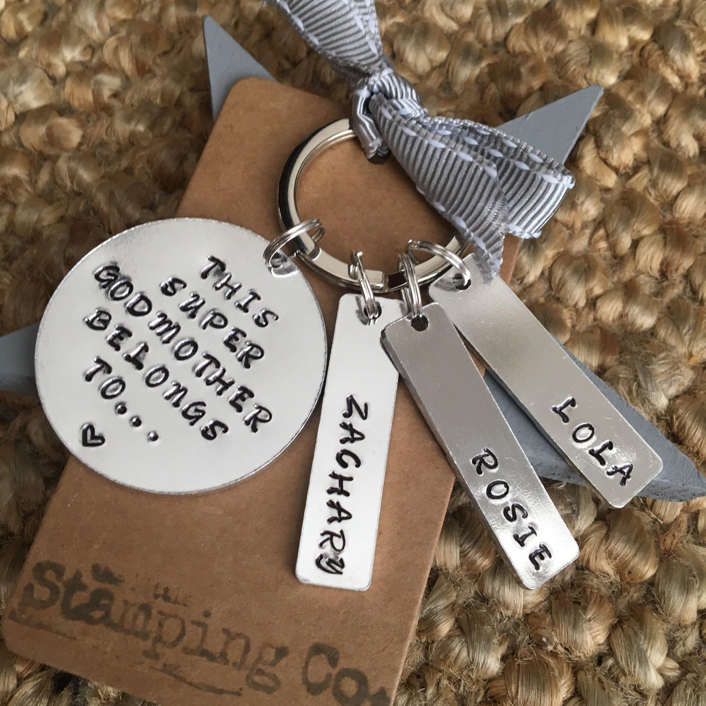 Godmother Gift, Godfather Gift, Personalised Keyring, Christening, Godmother Gift Ideas, Hand Stamped - The Little Stamping Co.