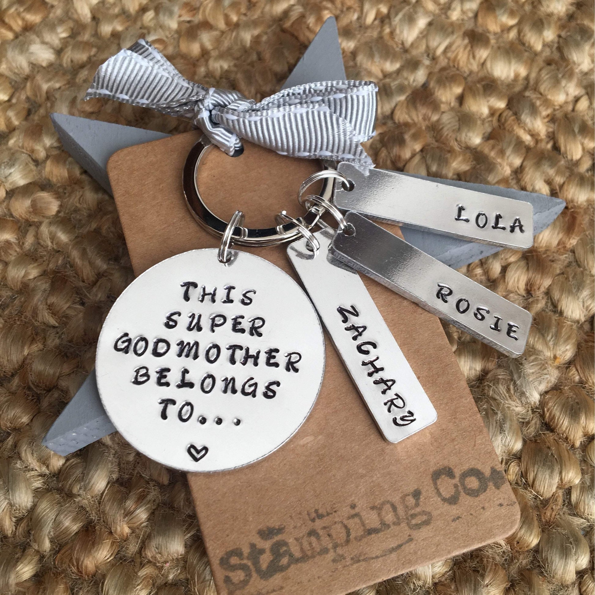 Godmother Gift, Godfather Gift, Personalised Keyring, Christening, Godmother Gift Ideas, Hand Stamped - The Little Stamping Co.