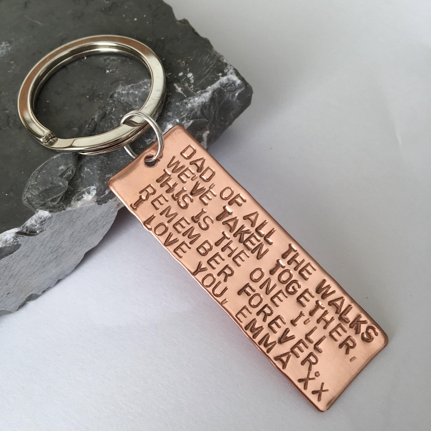 Wedding Gift for Dad, Personalised Copper Keyring, Father of the Bride, Hand Stamped with custom wording - The Little Stamping Co.