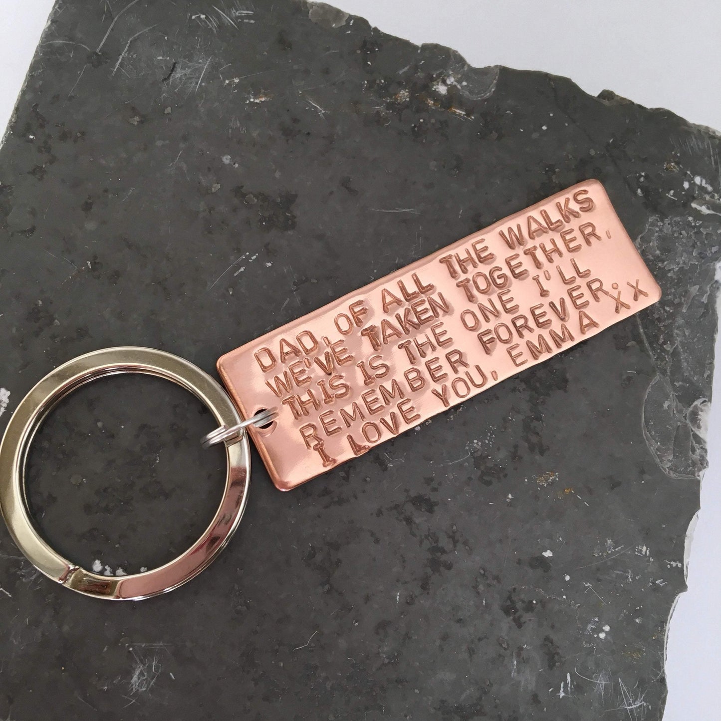 Wedding Gift for Dad, Personalised Copper Keyring, Father of the Bride, Hand Stamped with custom wording - The Little Stamping Co.