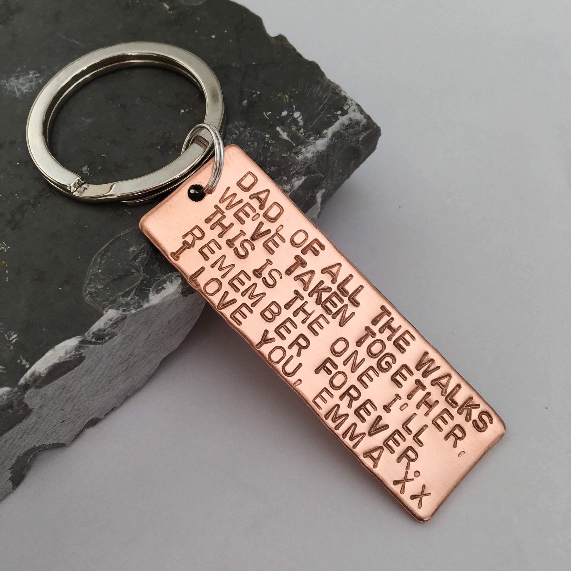 Wedding Gift for Dad, Personalised Copper Keyring, Father of the Bride, Hand Stamped with custom wording - The Little Stamping Co.
