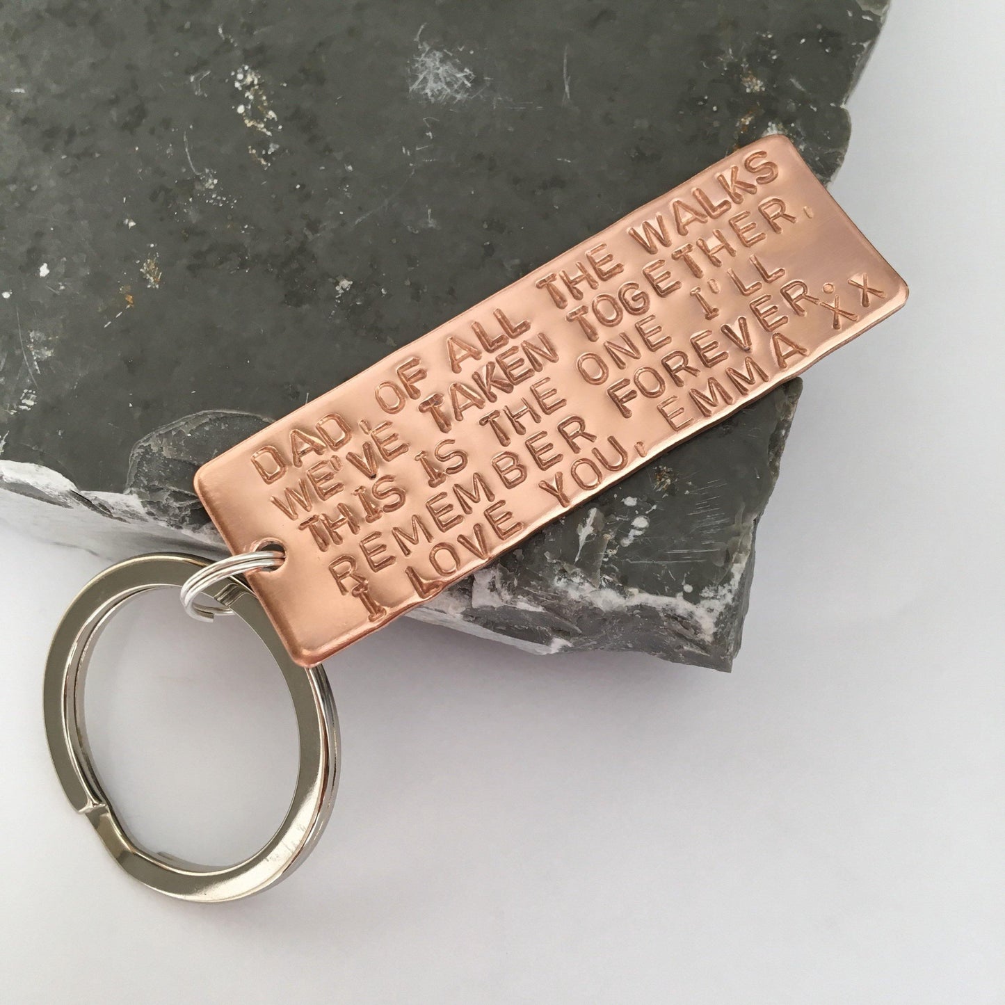 Wedding Gift for Dad, Personalised Copper Keyring, Father of the Bride, Hand Stamped with custom wording - The Little Stamping Co.