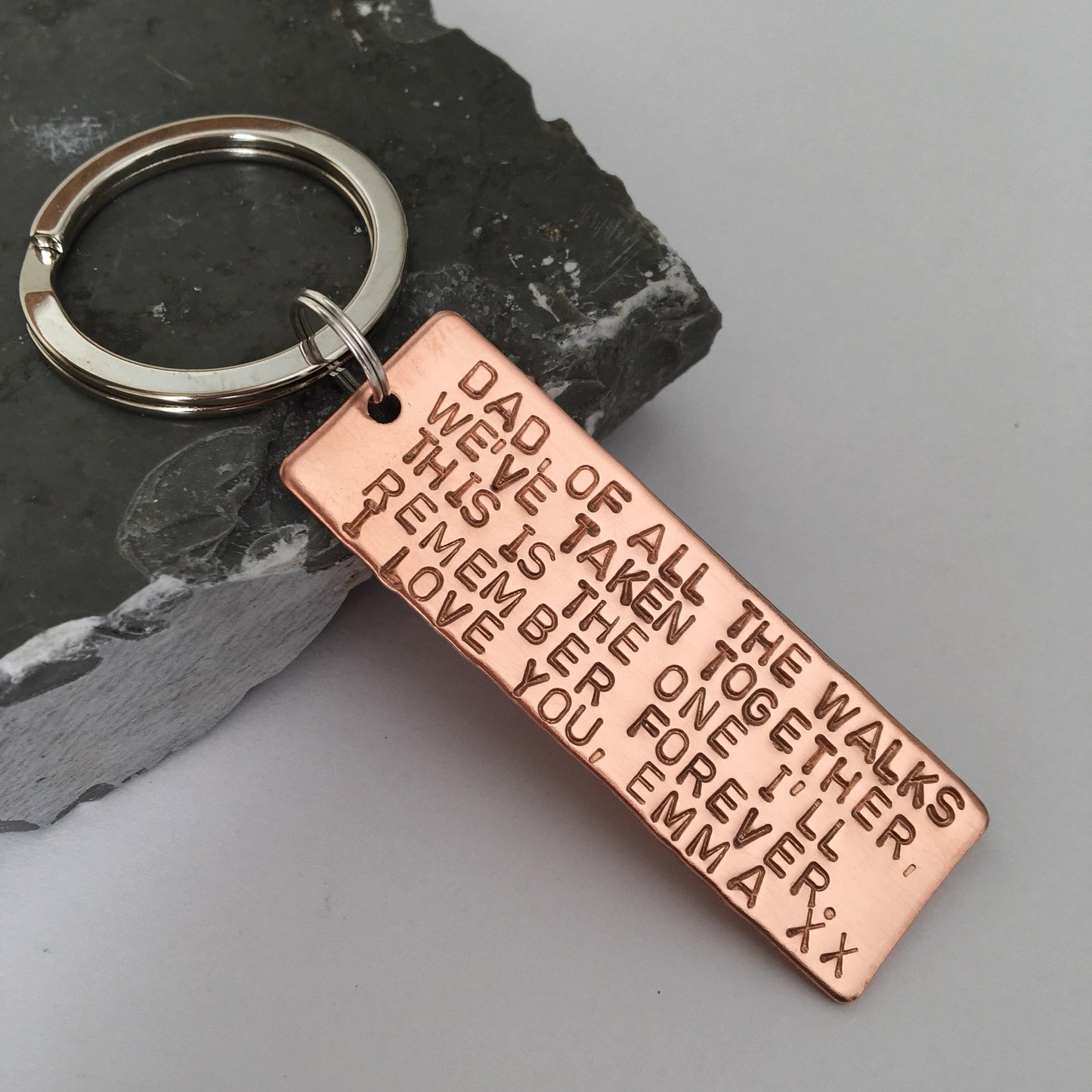 Wedding Gift for Dad, Personalised Copper Keyring, Father of the Bride, Hand Stamped with custom wording - The Little Stamping Co.