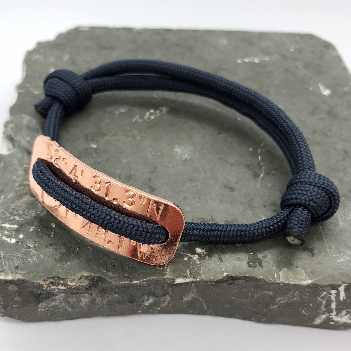 Coordinates Bracelet, Can be fully Personalised, Men’s Bracelet, 7 year anniversary, copper - The Little Stamping Co.