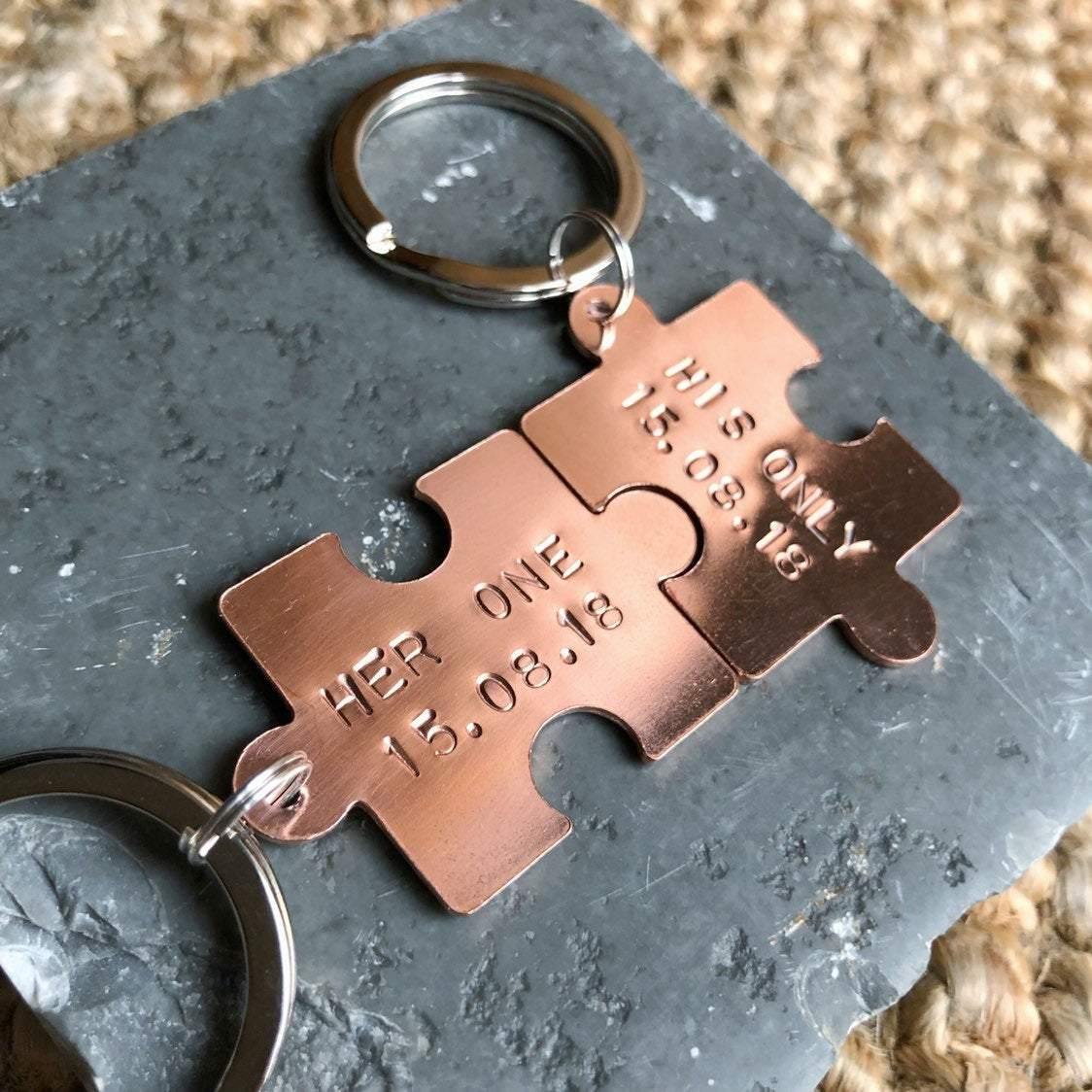 Interlocking Jigsaw Puzzle Keyring, Personalised in Copper, Brass or Aluminium - The Little Stamping Co.