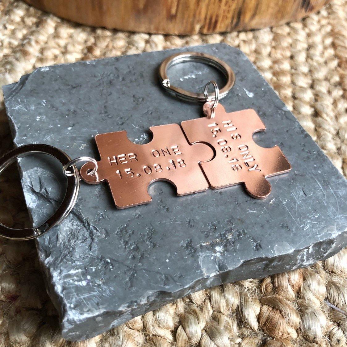 Interlocking Jigsaw Puzzle Keyring, Personalised in Copper, Brass or Aluminium - The Little Stamping Co.