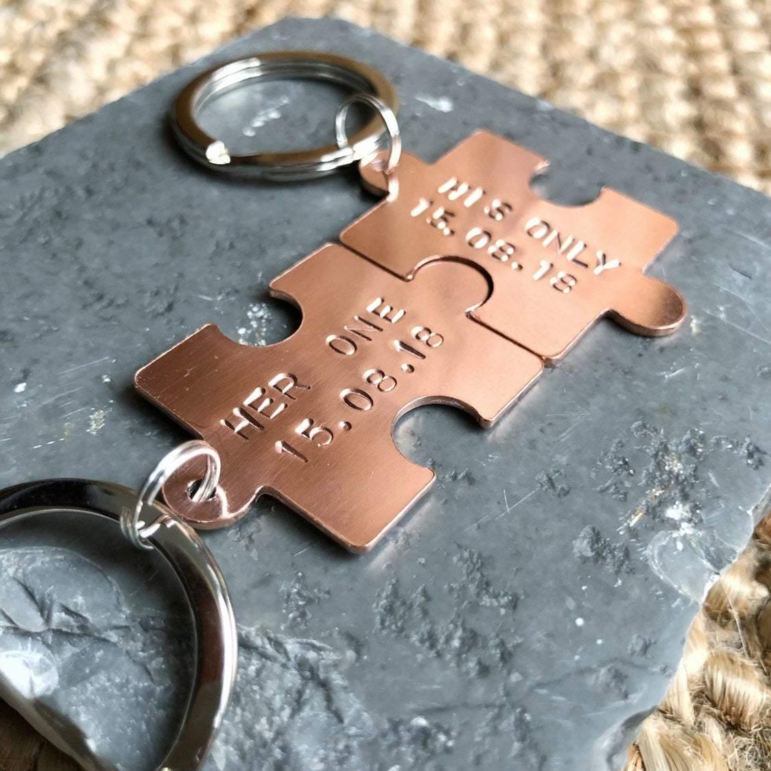 Interlocking Jigsaw Puzzle Keyring, Personalised in Copper, Brass or Aluminium - The Little Stamping Co.