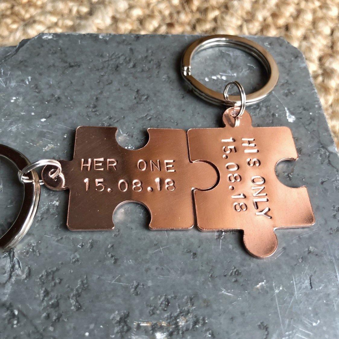 Interlocking Jigsaw Puzzle Keyring, Personalised in Copper, Brass or Aluminium - The Little Stamping Co.
