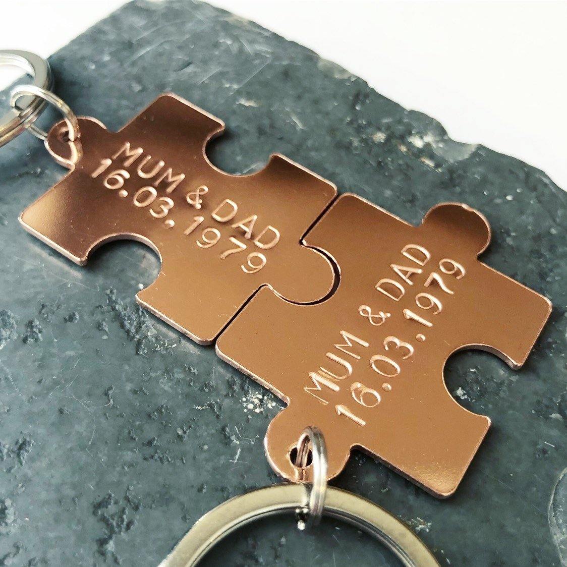 Interlocking Jigsaw Puzzle Keyring, Personalised in Copper, Brass or Aluminium - The Little Stamping Co.