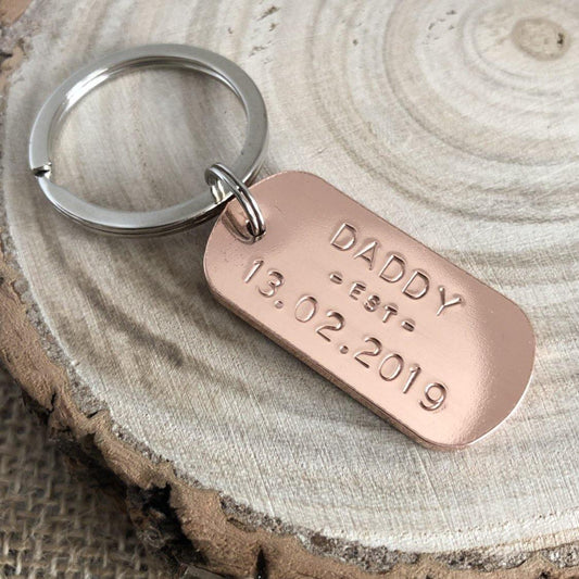 Personalised Chunky Copper Keyring, Daddy Keyring, Daddy Est, Hand Stamped, Dog Tag, Father's Day Valentines Gift - The Little Stamping Co.