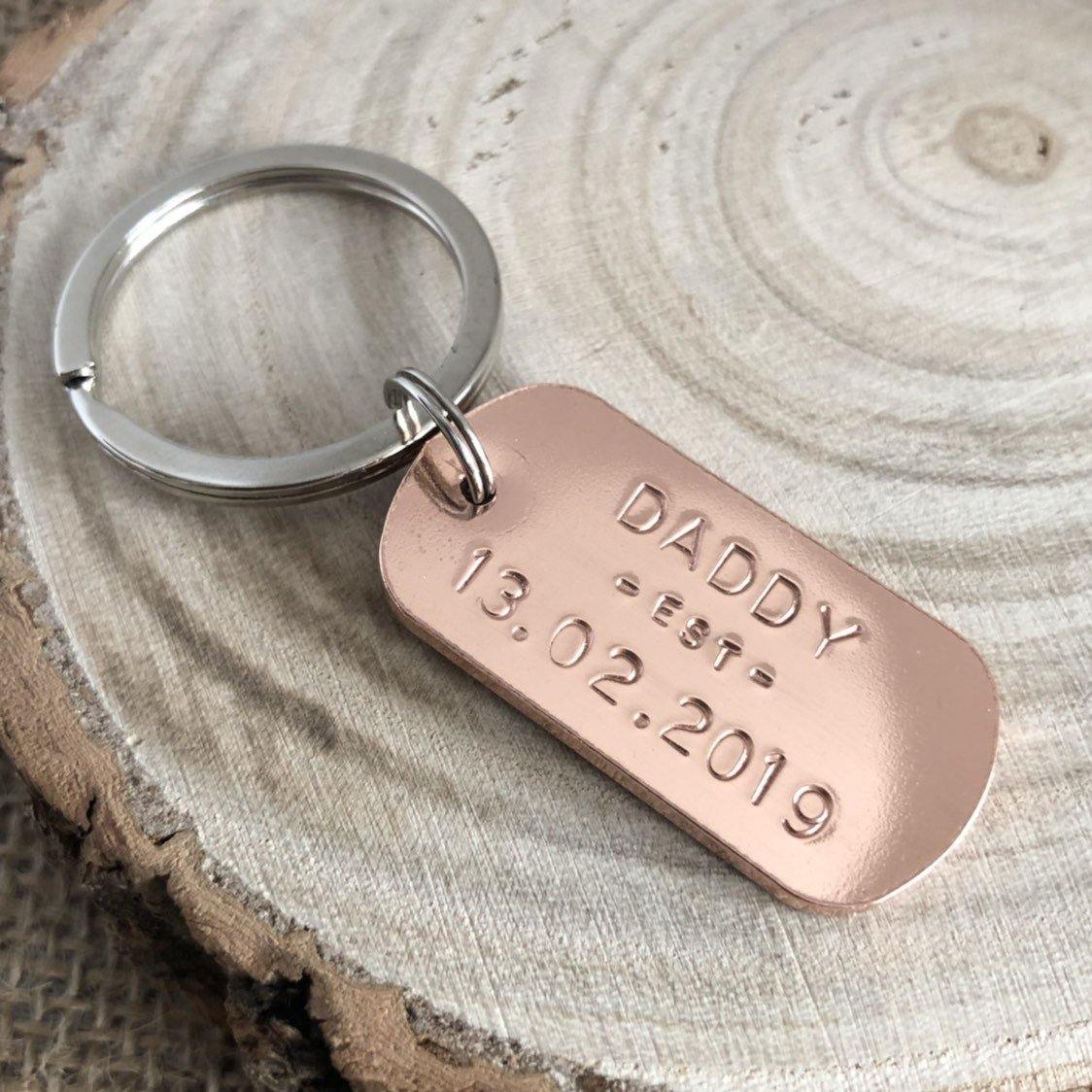 Personalised Chunky Copper Keyring, Daddy Keyring, Daddy Est, Hand Stamped, Dog Tag, Father's Day Valentines Gift - The Little Stamping Co.