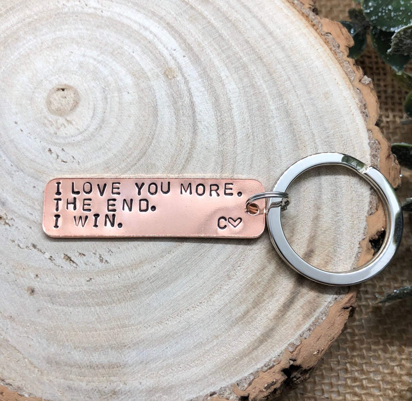 I love you keyring, 7 year anniversary, copper keyring, personalised keychain - The Little Stamping Co.