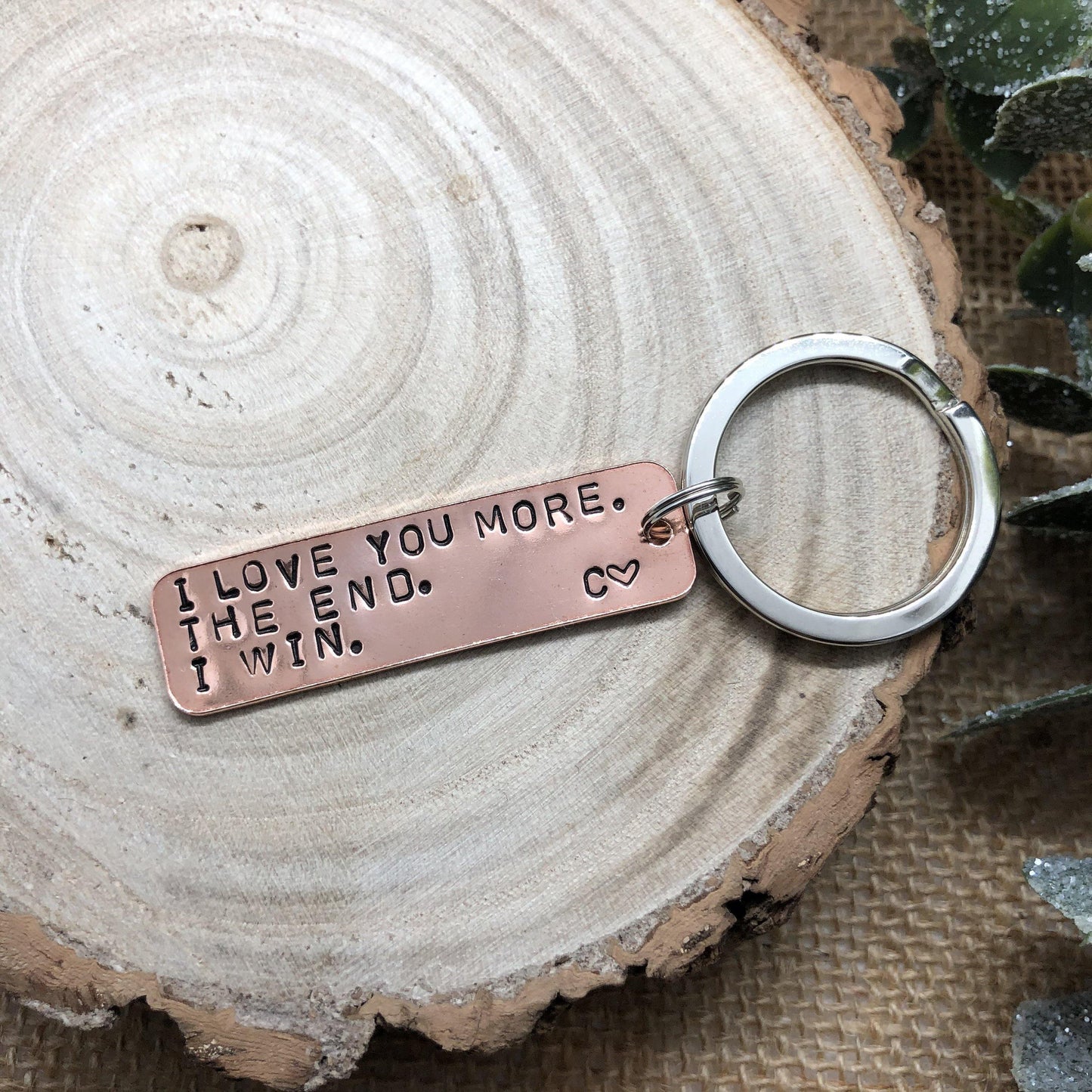 I love you keyring, 7 year anniversary, copper keyring, personalised keychain - The Little Stamping Co.