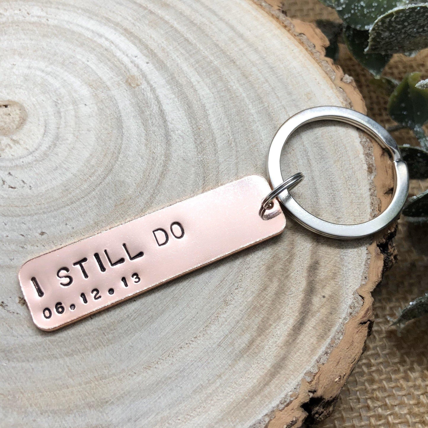 Wedding Anniversary Gift, Personalised Keyring, Copper 7 Year Gift, I Still Do - The Little Stamping Co.