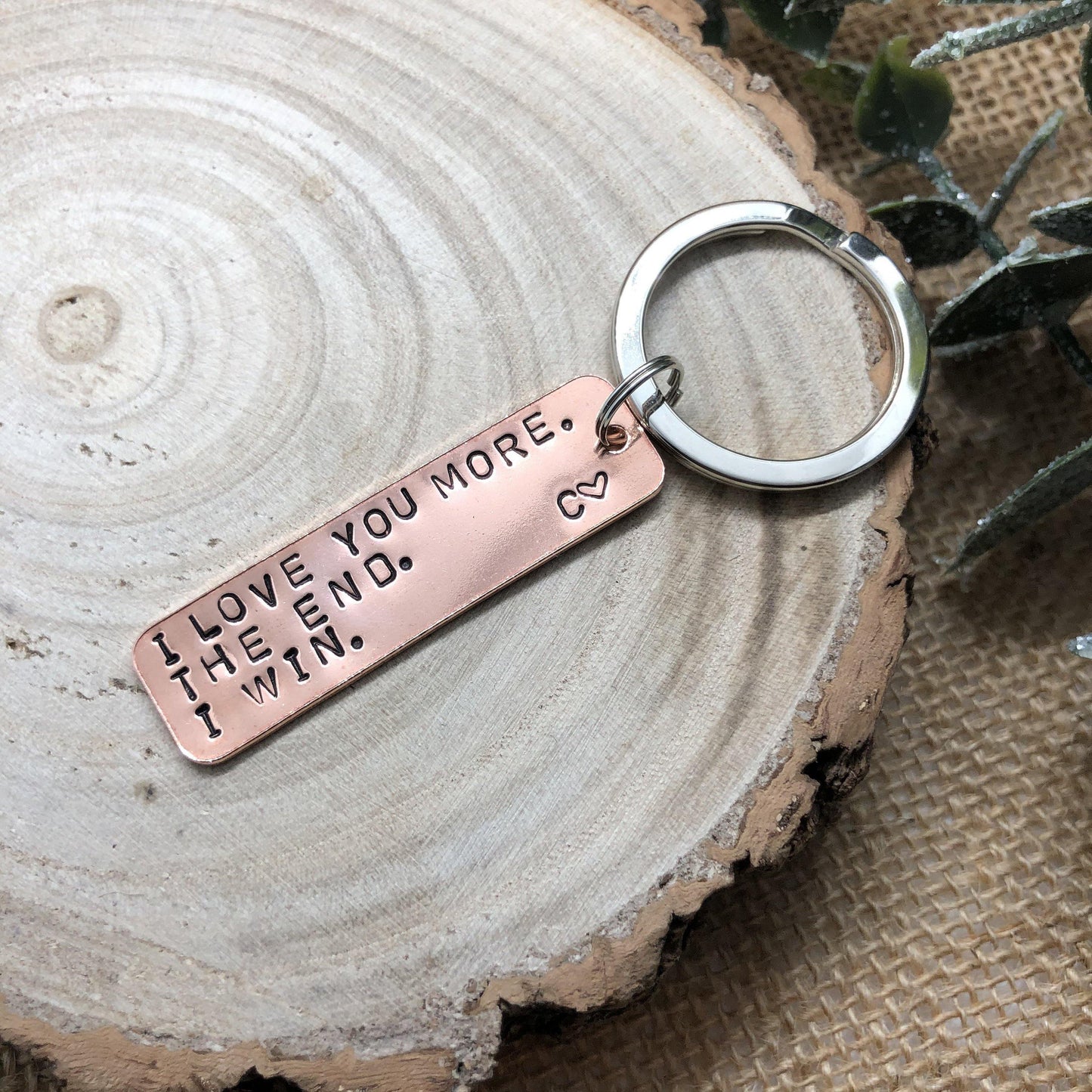 I love you keyring, 7 year anniversary, copper keyring, personalised keychain - The Little Stamping Co.