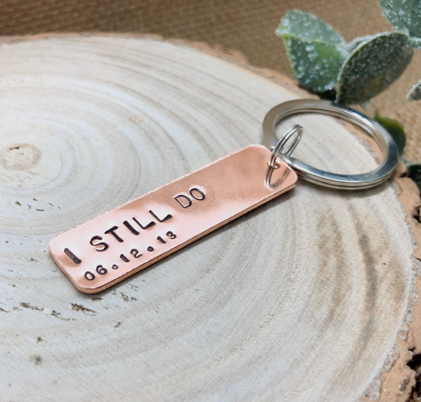 Wedding Anniversary Gift, Personalised Keyring, Copper 7 Year Gift, I Still Do - The Little Stamping Co.