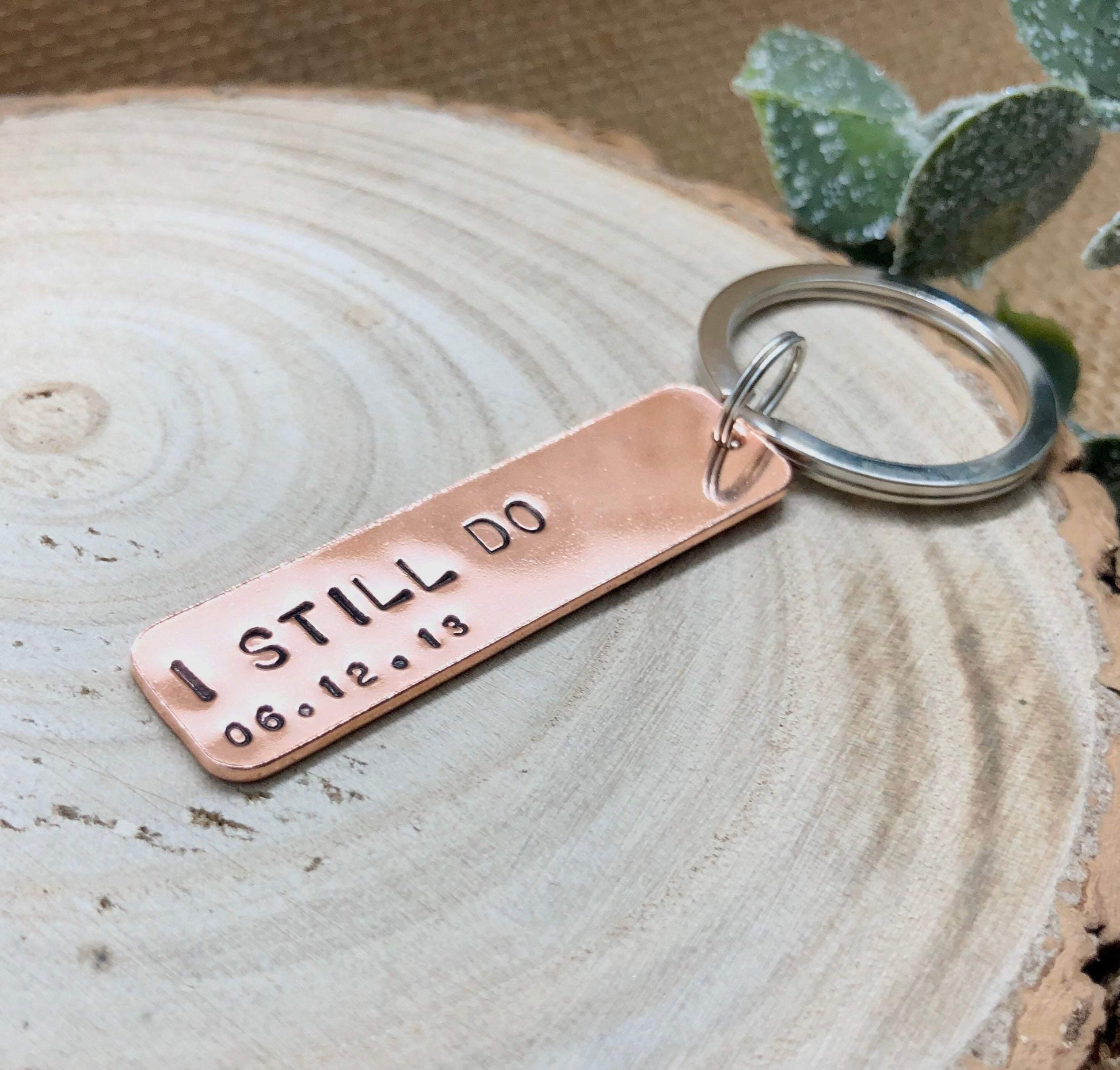 Wedding Anniversary Gift, Personalised Keyring, Copper 7 Year Gift, I Still Do - The Little Stamping Co.
