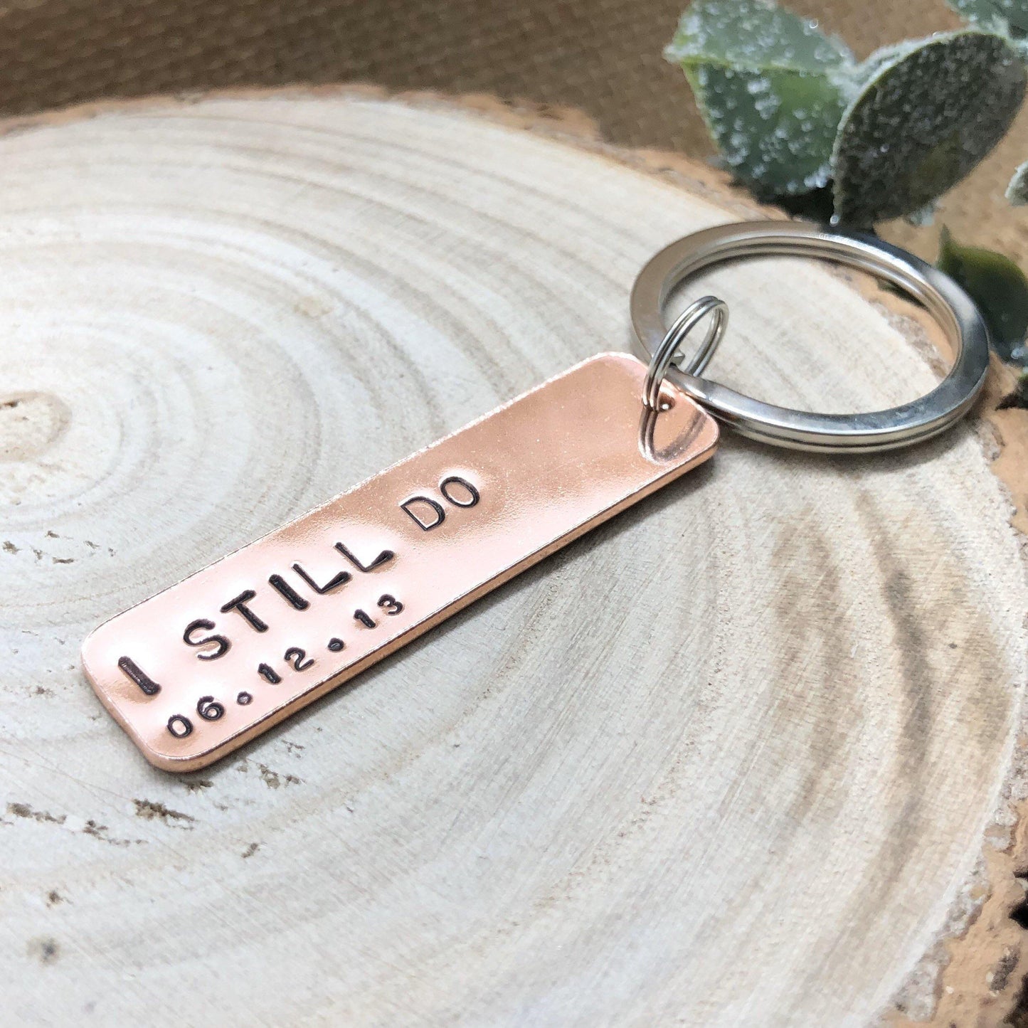 Wedding Anniversary Gift, Personalised Keyring, Copper 7 Year Gift, I Still Do - The Little Stamping Co.