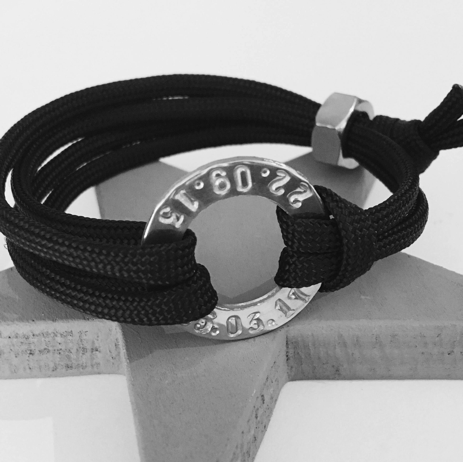 Personalised Bracelet, Men’s Jewellery, Gift for Him, Pewter Washer, Paracord, Custom Hand Stamped - The Little Stamping Co.