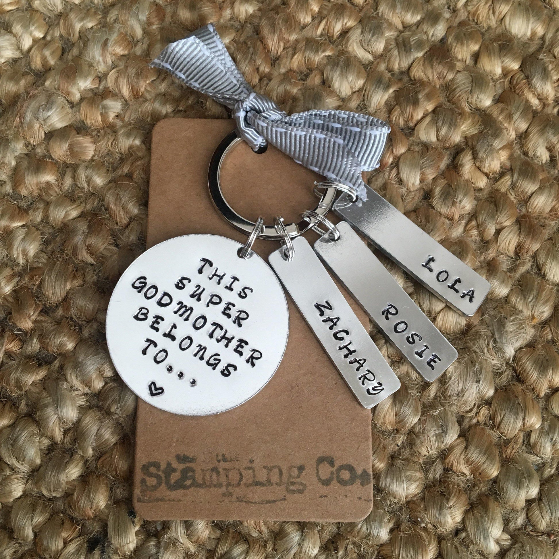 Godmother Gift, Godfather Gift, Personalised Keyring, Christening, Godmother Gift Ideas, Hand Stamped - The Little Stamping Co.