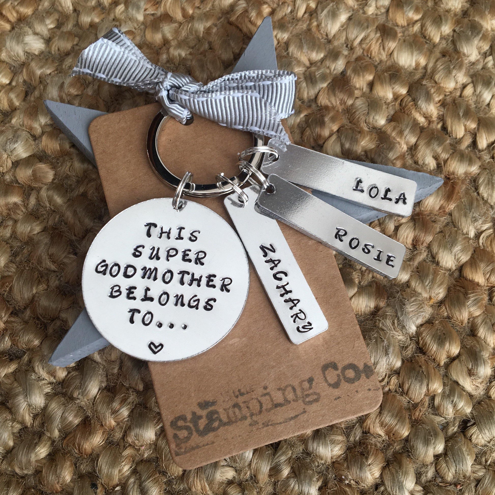 Godmother Gift, Godfather Gift, Personalised Keyring, Christening, Godmother Gift Ideas, Hand Stamped - The Little Stamping Co.