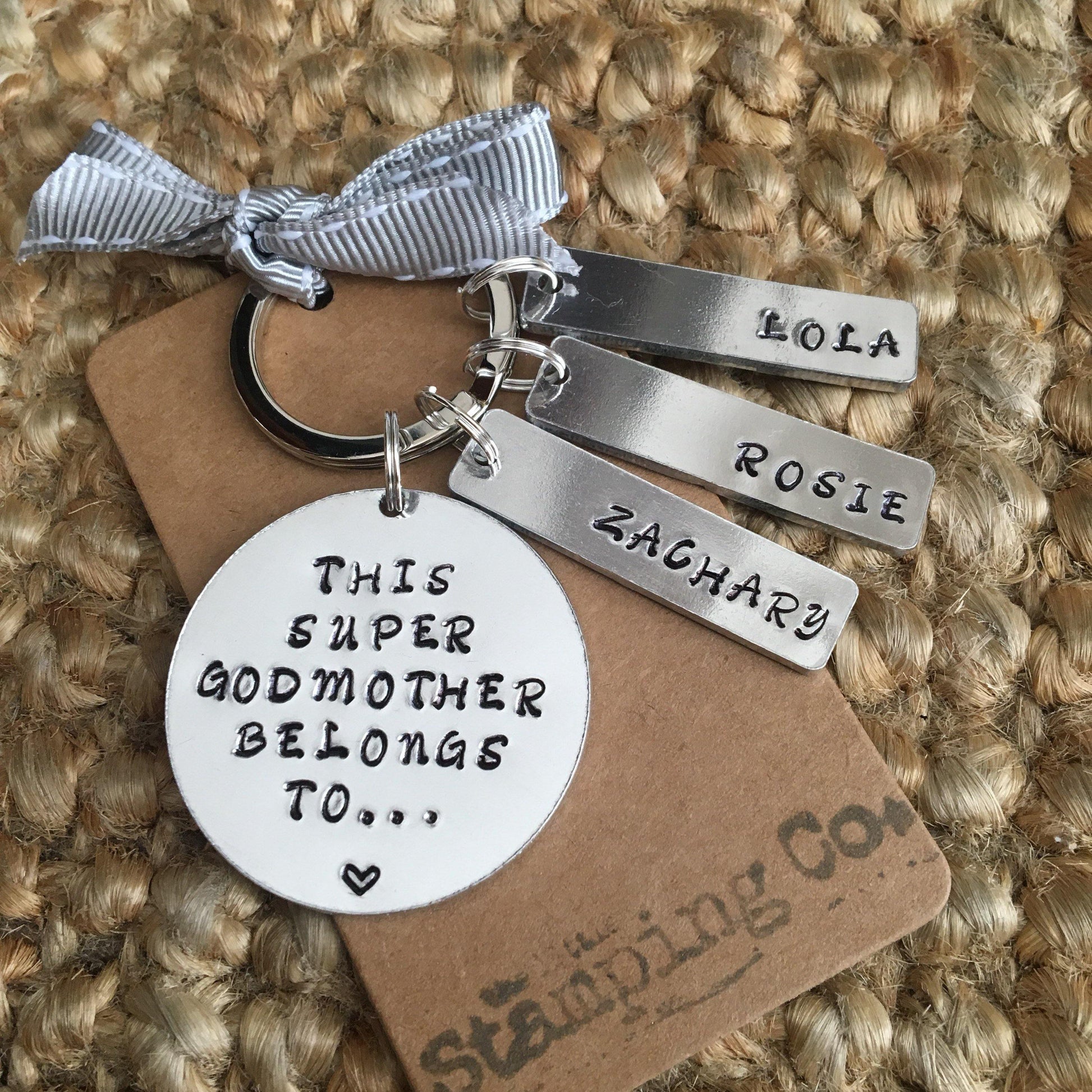 Godmother Gift, Godfather Gift, Personalised Keyring, Christening, Godmother Gift Ideas, Hand Stamped - The Little Stamping Co.