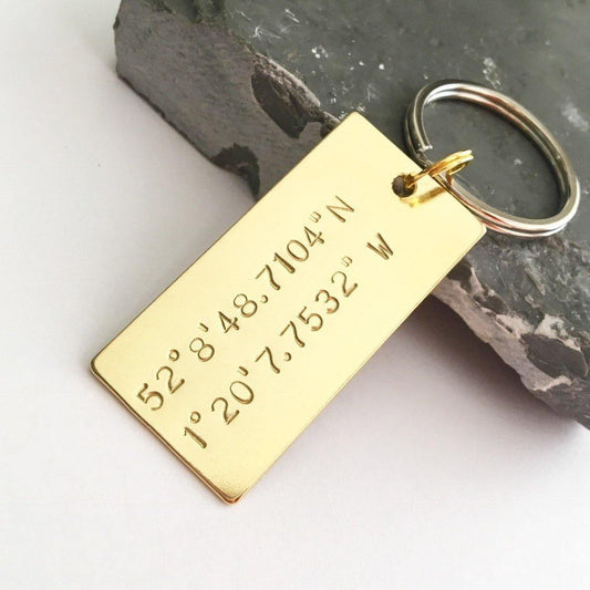 Brass Coordinates Keyring, Personalised Gift, Hand Stamped, Custom Keychain - The Little Stamping Co.