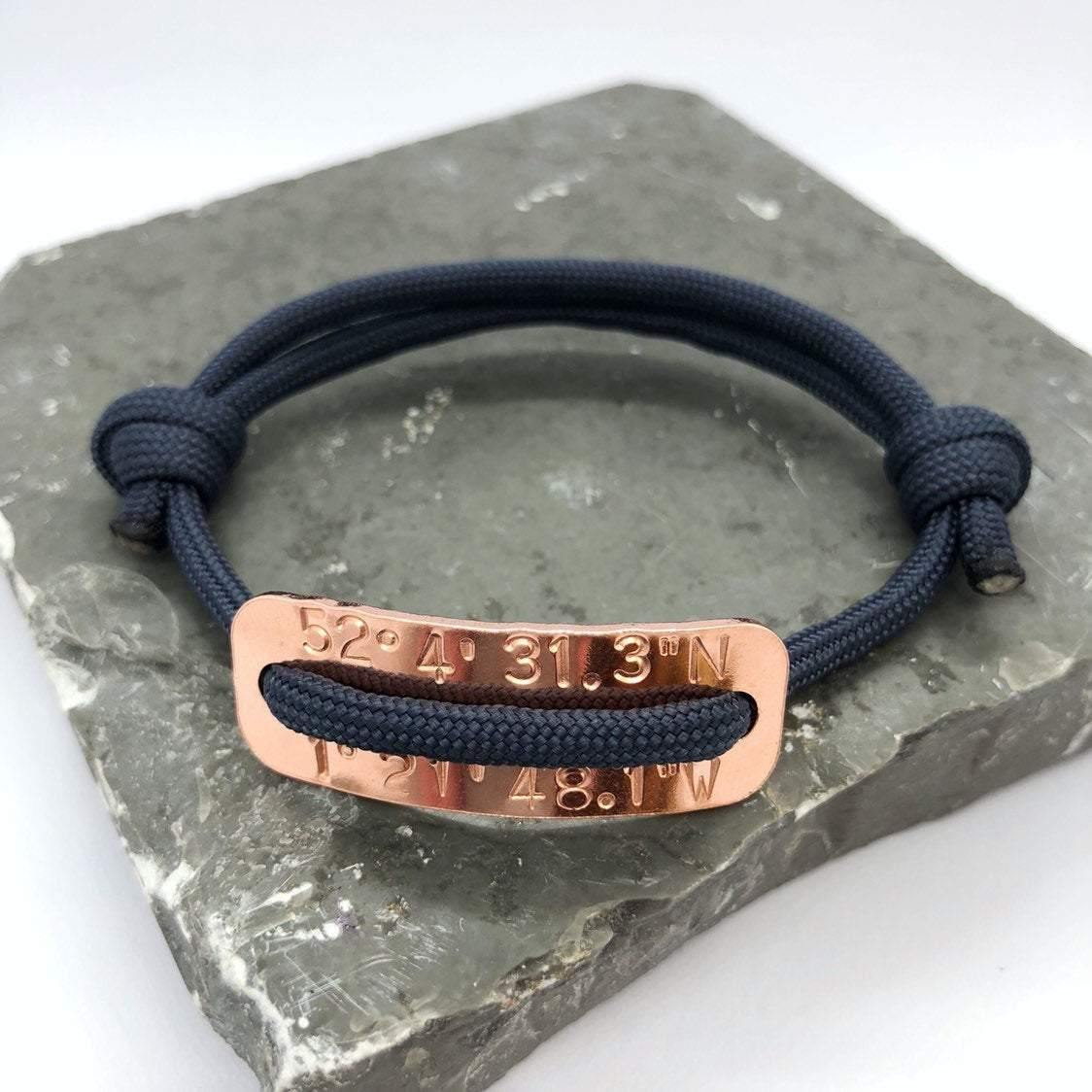 Coordinates Bracelet, Can be fully Personalised, Men’s Bracelet, 7 year anniversary, copper - The Little Stamping Co.