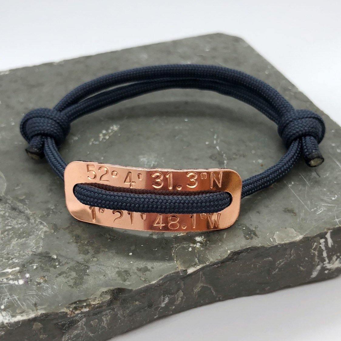 Coordinates Bracelet, Can be fully Personalised, Men’s Bracelet, 7 year anniversary, copper - The Little Stamping Co.