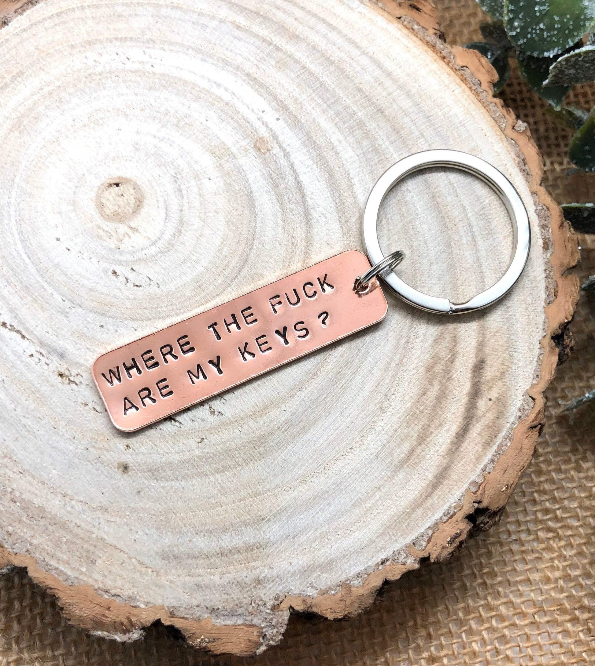 Where Are My Keys, Personalised Keyring, Copper, 7 Year Anniversary, Sweary Gift - The Little Stamping Co.