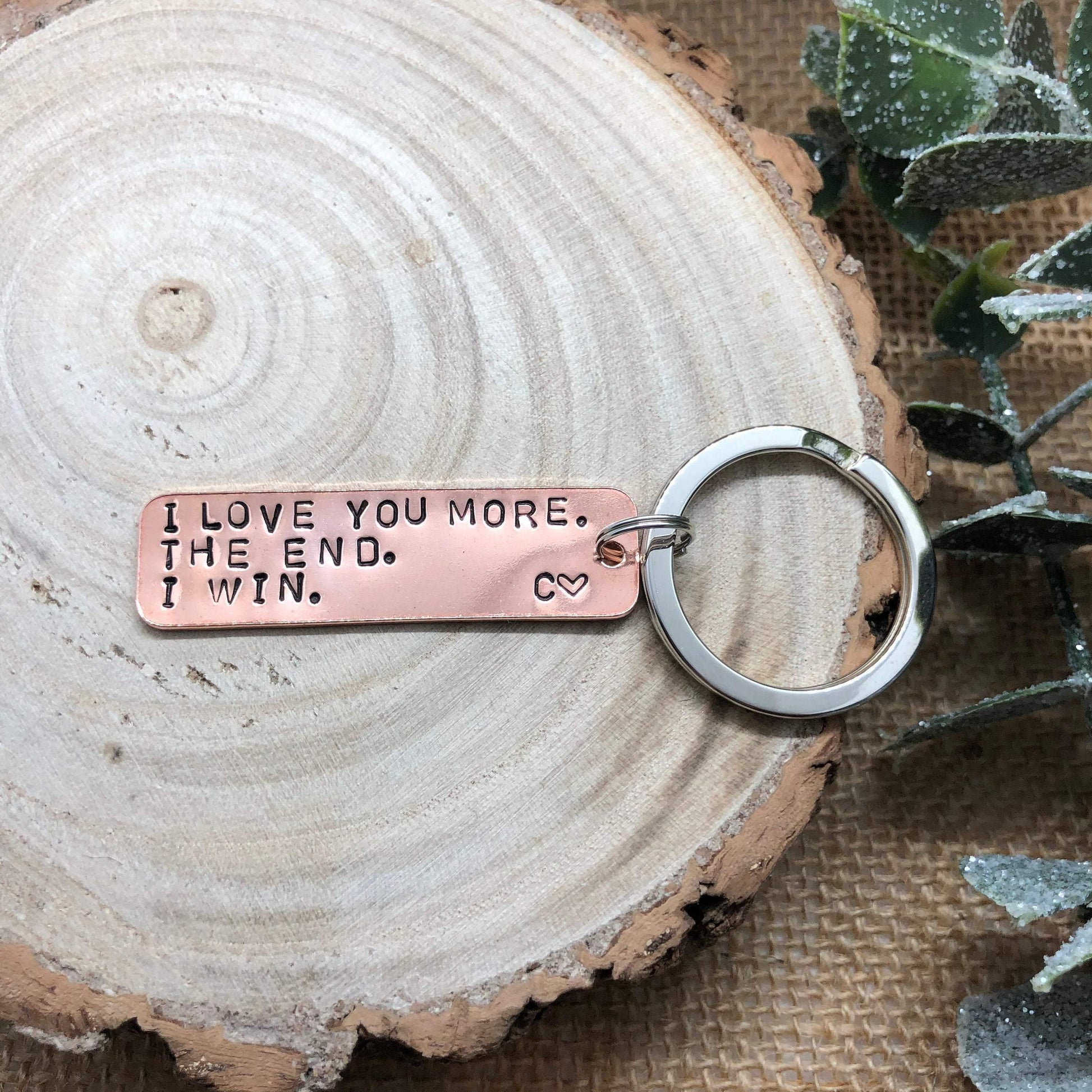 I love you keyring, 7 year anniversary, copper keyring, personalised keychain - The Little Stamping Co.